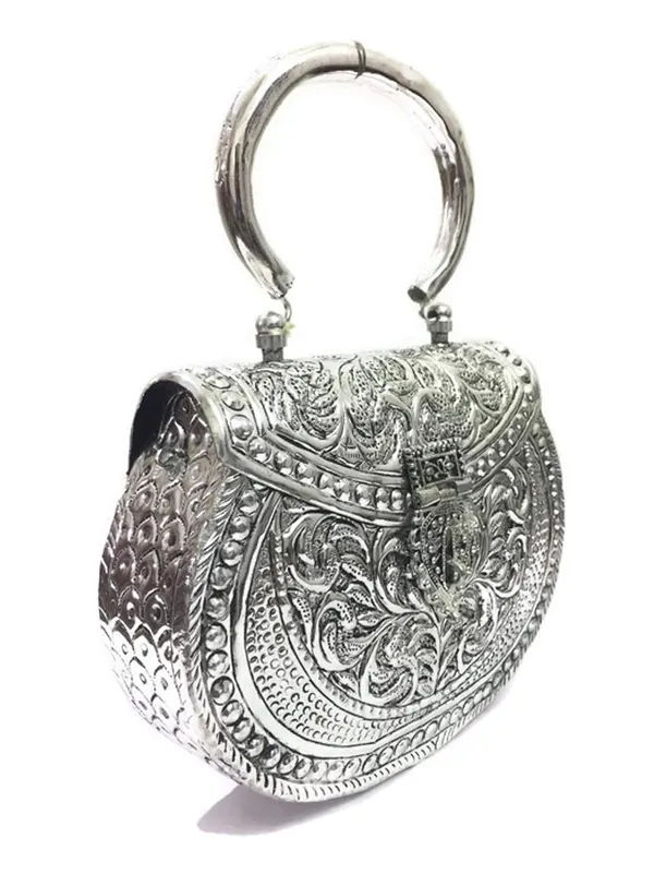 Silver Brass Metal Ethnic Handbag for Women 001